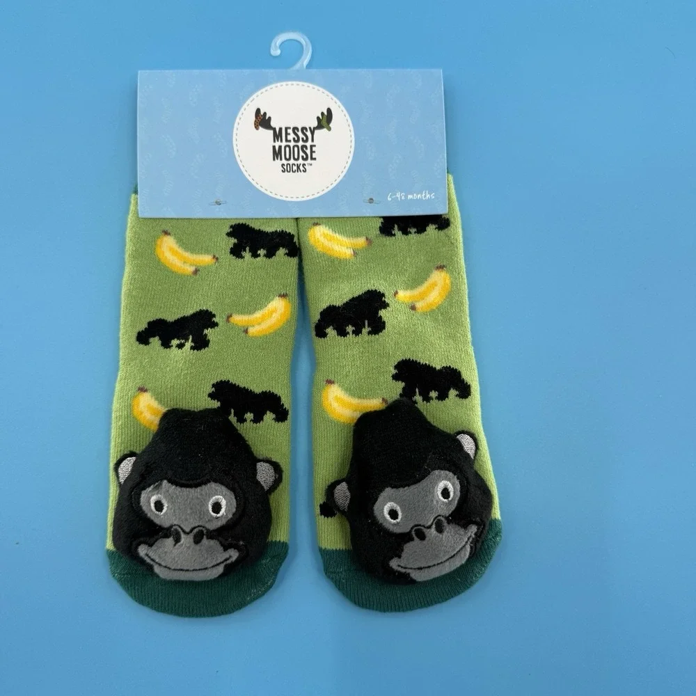 Messy Moose Plush Gorilla Monkey Baby Socks 6–48 Months New